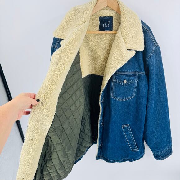 Vintage GAP Sherpa Lined Denim Jacket XL Oversized Jean Coat Western 90s - Picture 6 of 10